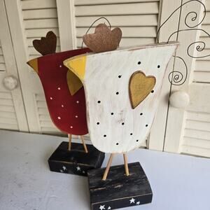 Handcrafted Wooden Folk Art Pieces, Set of 2 Chickens Primitive Country Decor